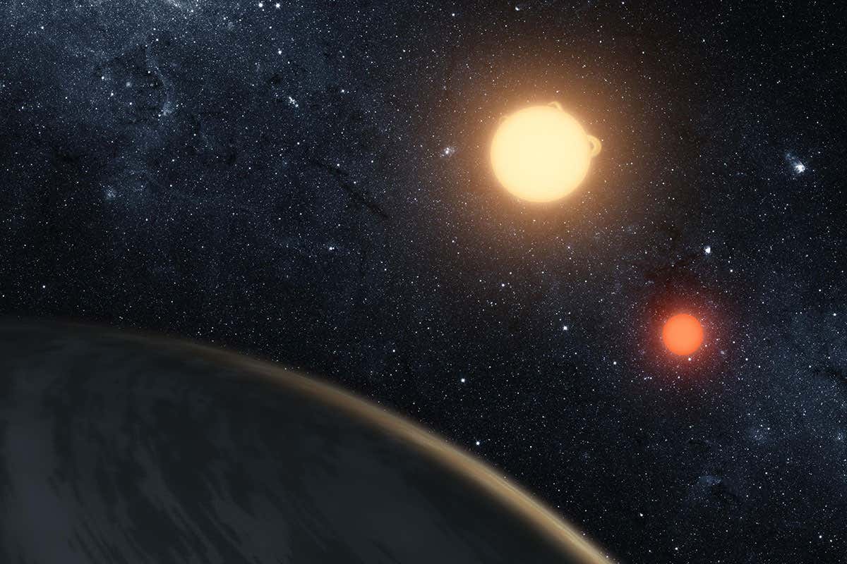 Hypothetical view of an exoplanet with two suns