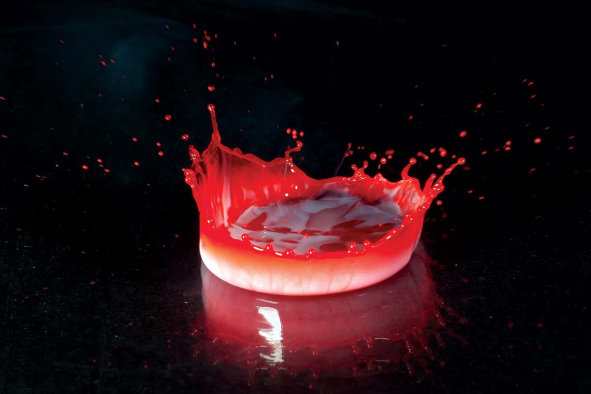 Red-tinged droplet splattering