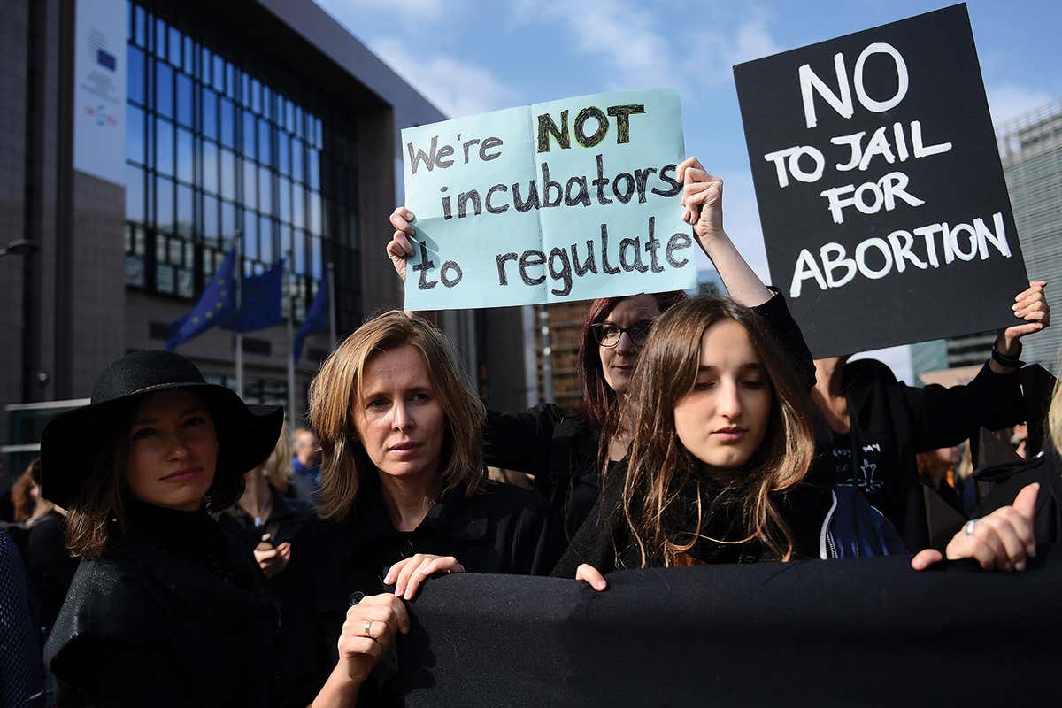 Women protesting for abortion rights in Poland
