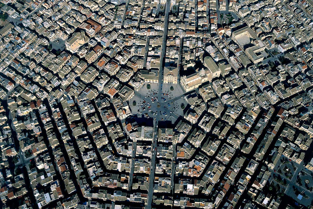 Hexagonal square in city