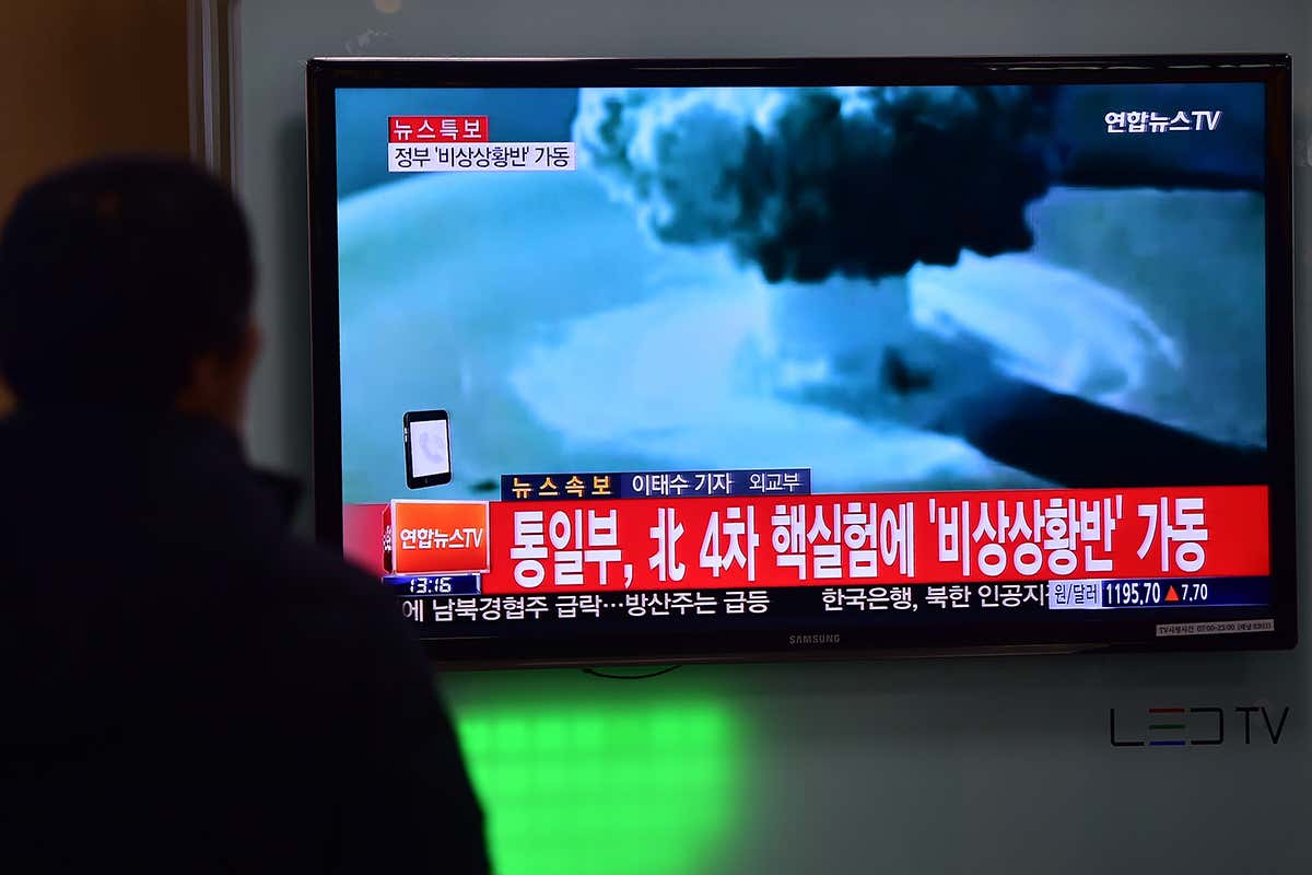 A Tv screen in South Korea shows a news report on a North Korea nuclear test
