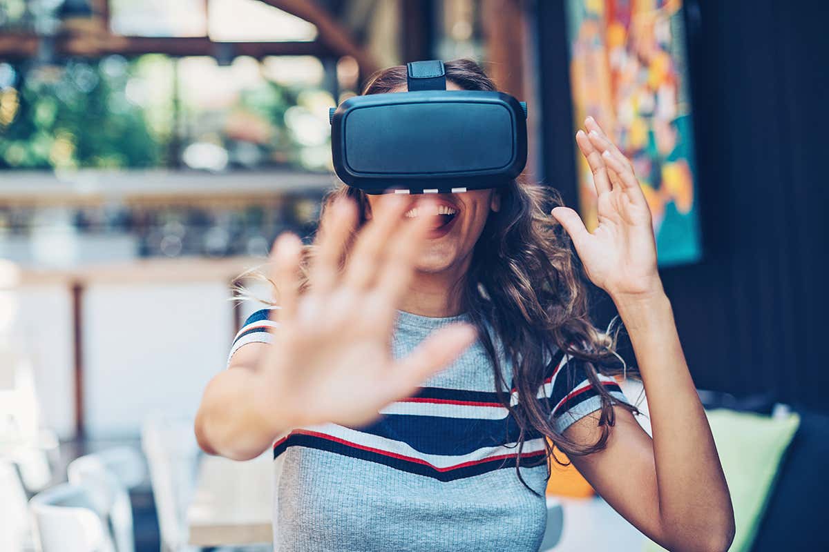 Woman using VR headset