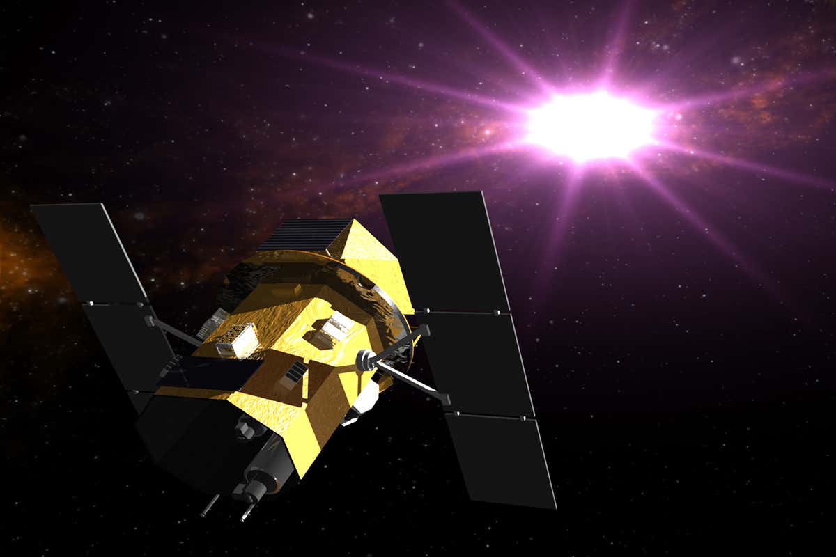 Artist's impression of a telescope pointing at a bright light