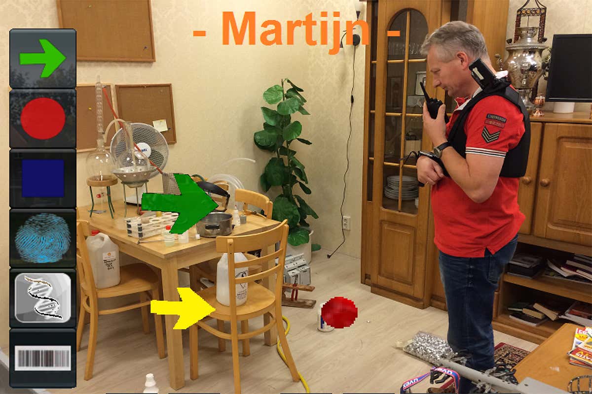 Arrows point to key items for investigation