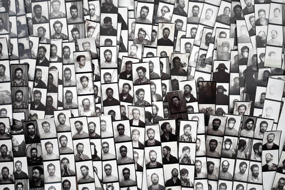 Stacks of photo booth mugshots