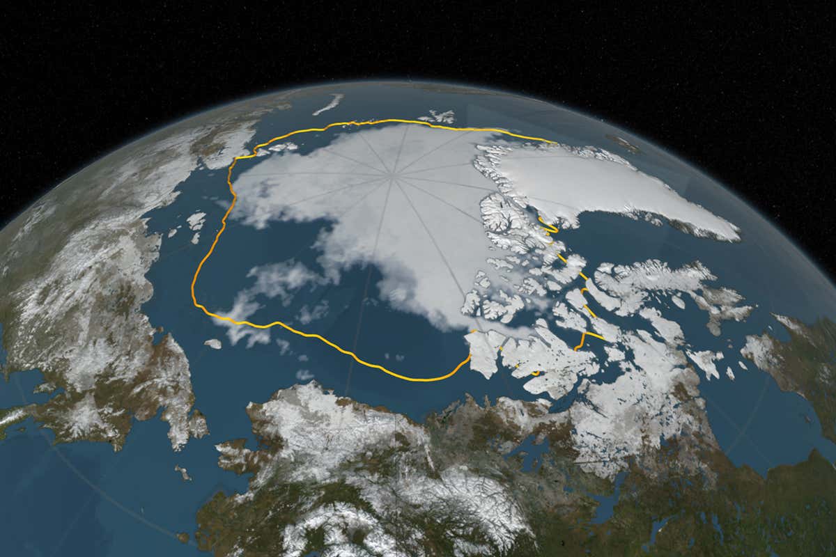 Map of northern polar regions with sea ice coverage picked out