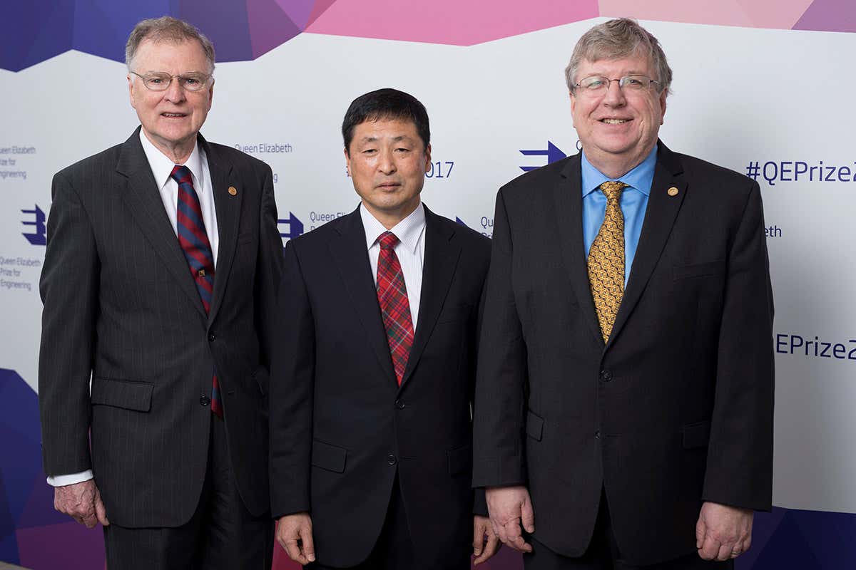 Michael Tompsett, Nobukazu Teranishi and Eric Fossum at the Queen Elizabeth Prize ceremony