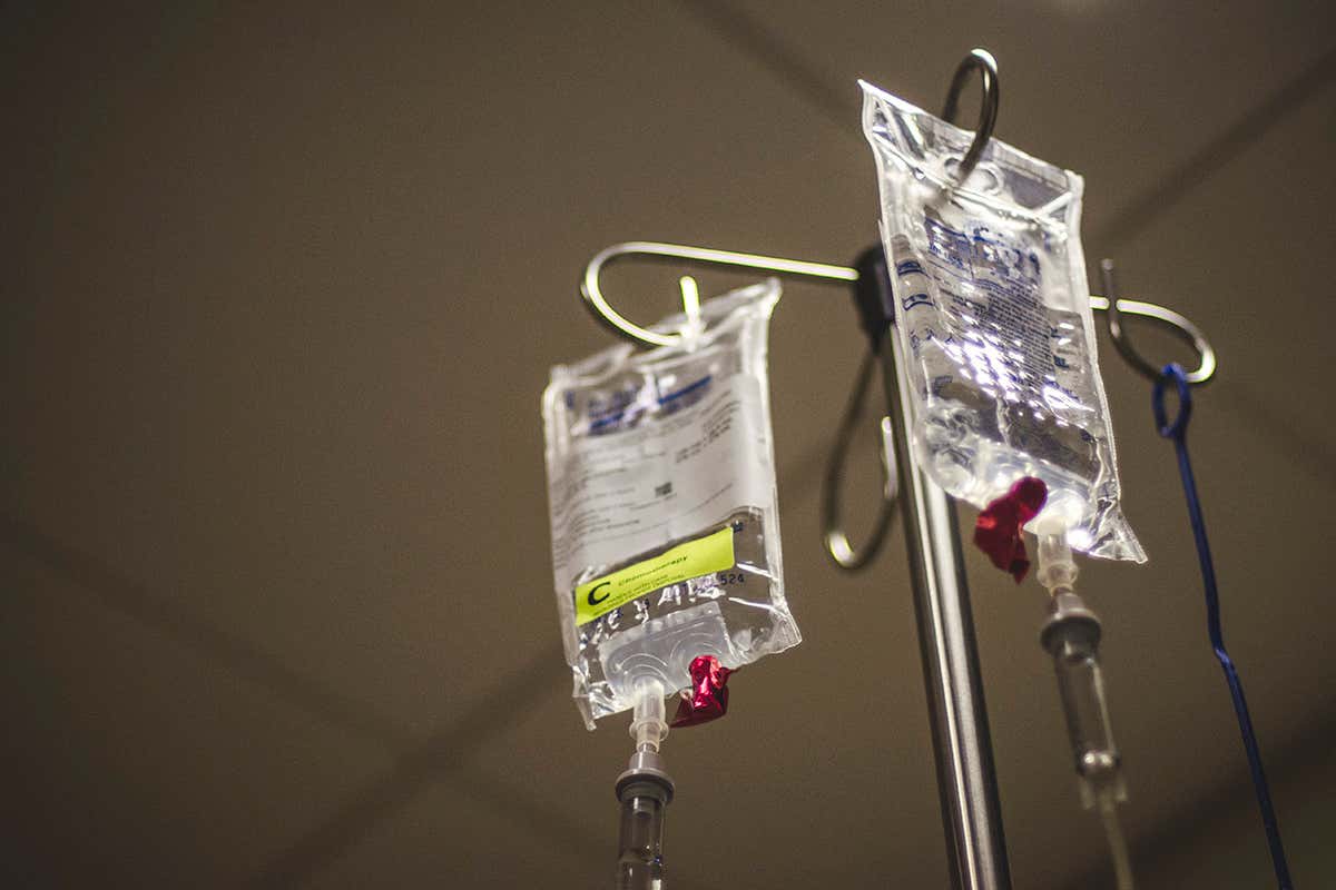 chemotherapy drugs on IV pole