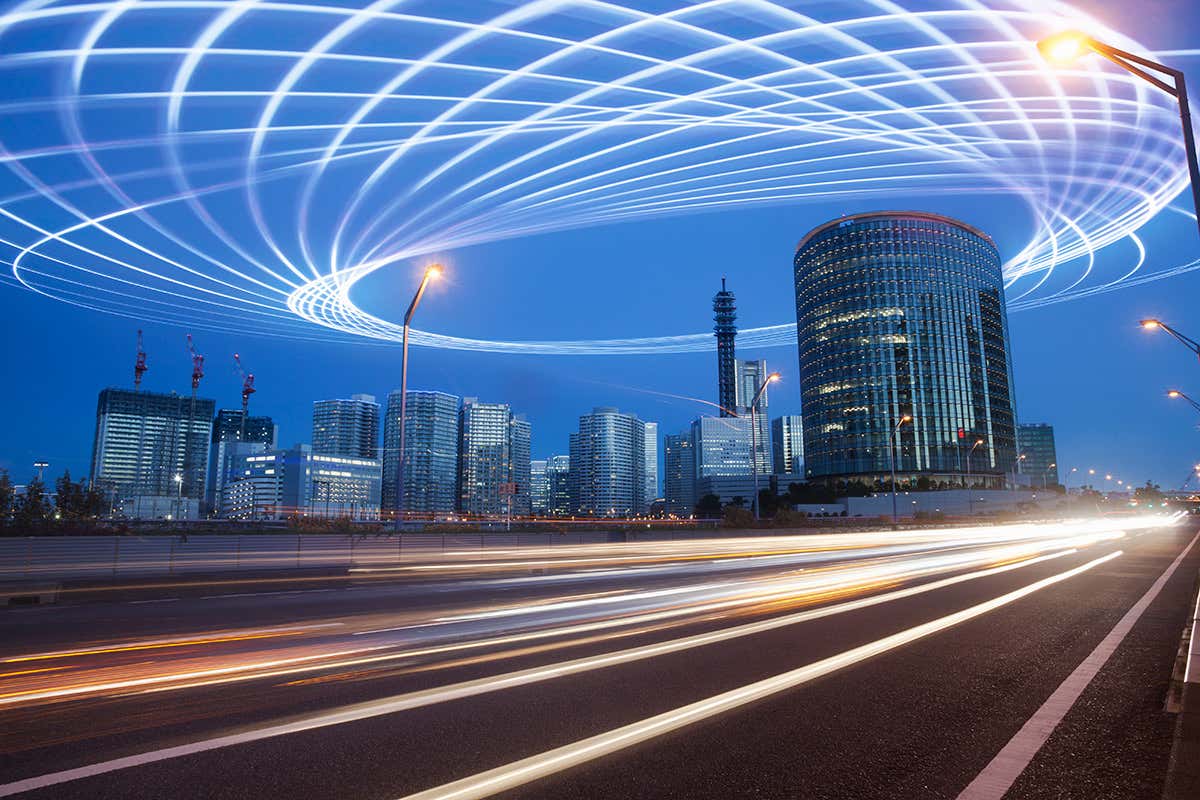 Streams of light in city