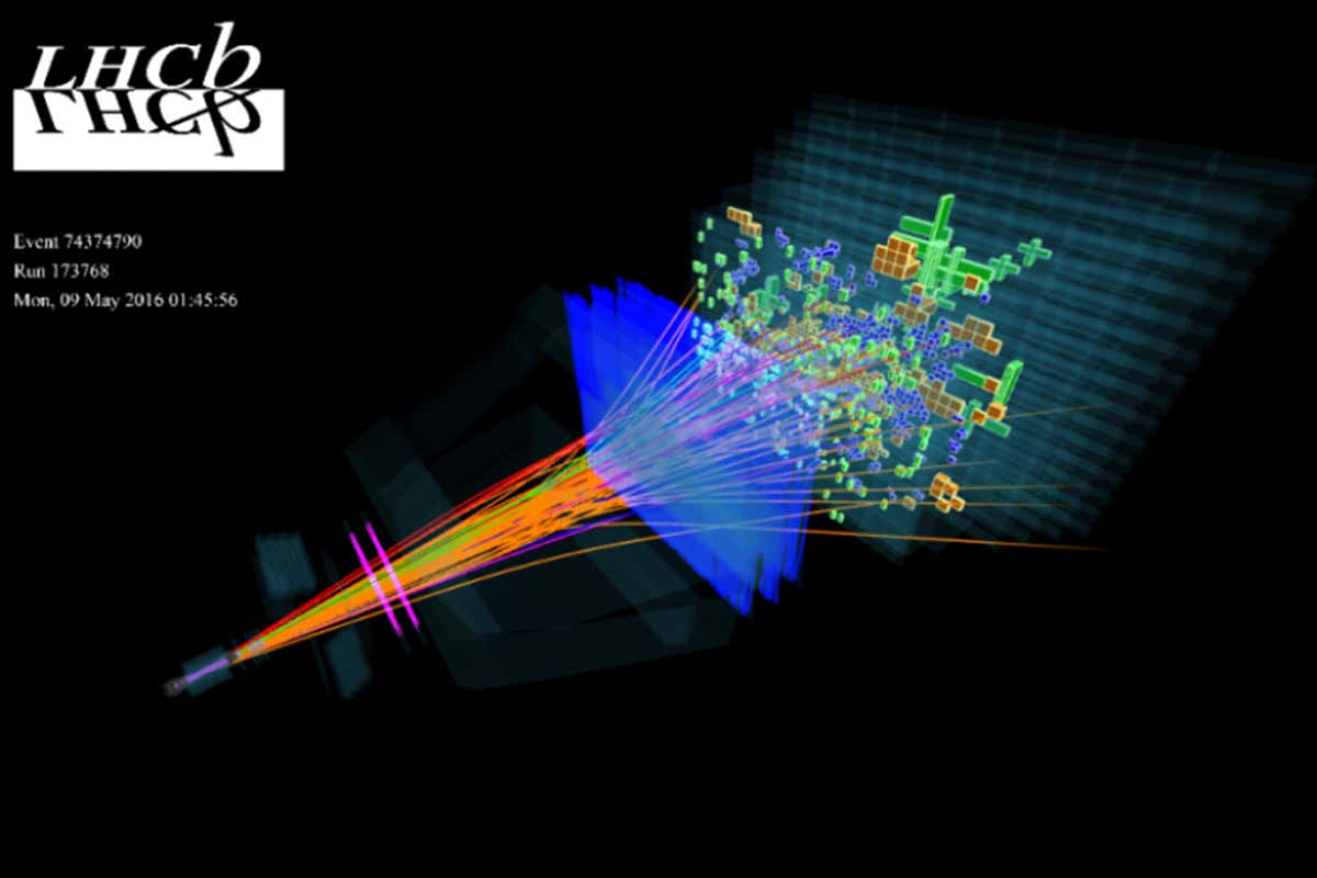 A proton-proton collision inside the LHCb detector at CERN