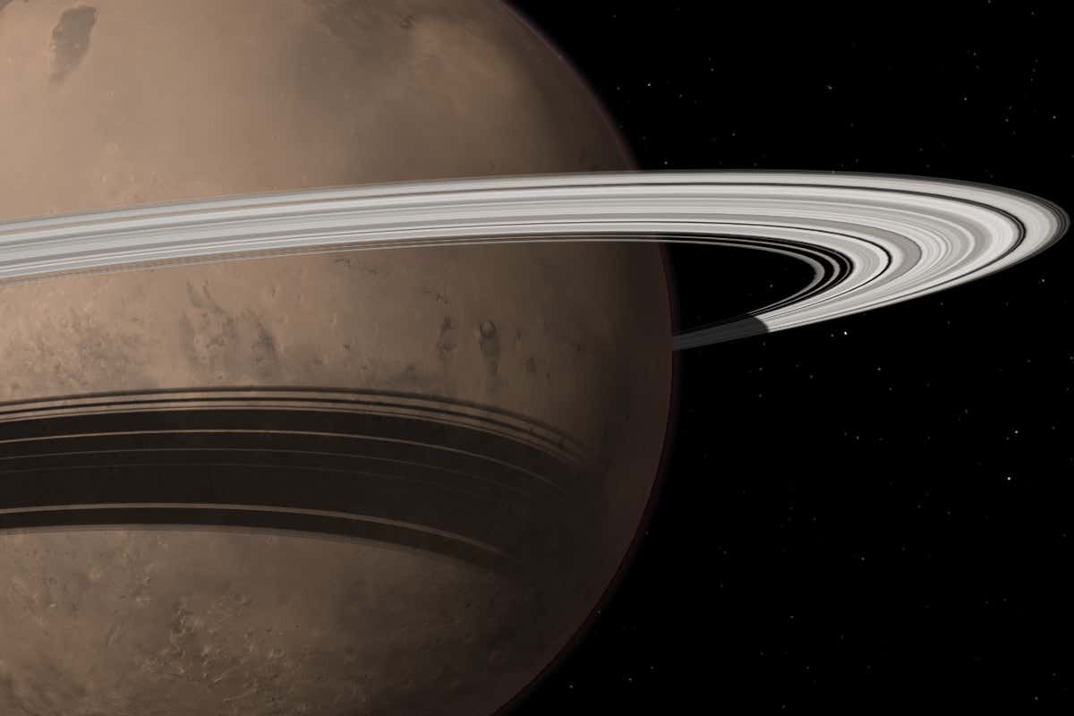 Artist's impression of a grandly ringed future Mars