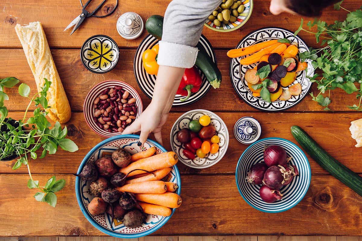 Bowls of fruit and vegetables