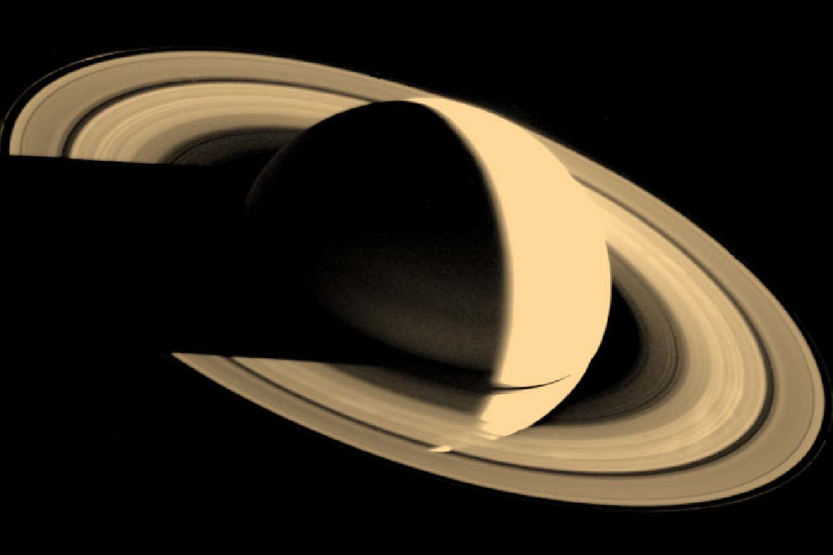 Voyager 1 looked back at Saturn on Nov. 16, 1980, four days after the spacecraft flew past the planet