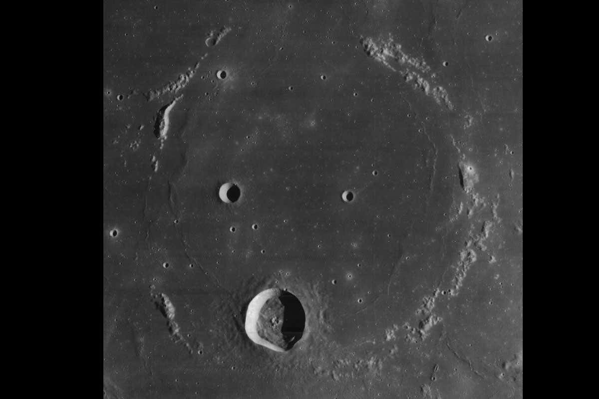 Flamsteed crater (bottom) with ring-like hint of another bigger impact