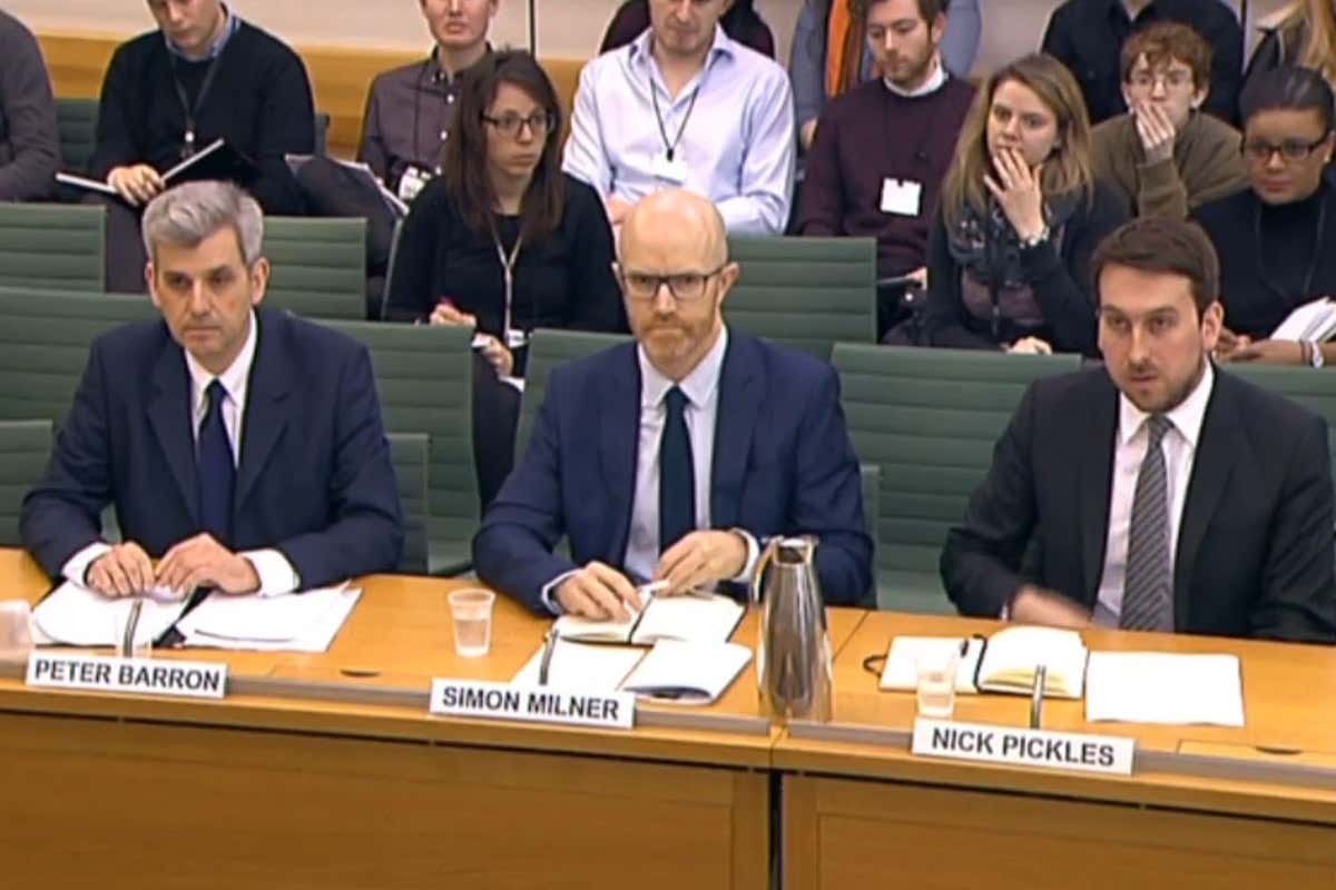 Representatives of Twitter, Google and Facebook answer questions from MPs