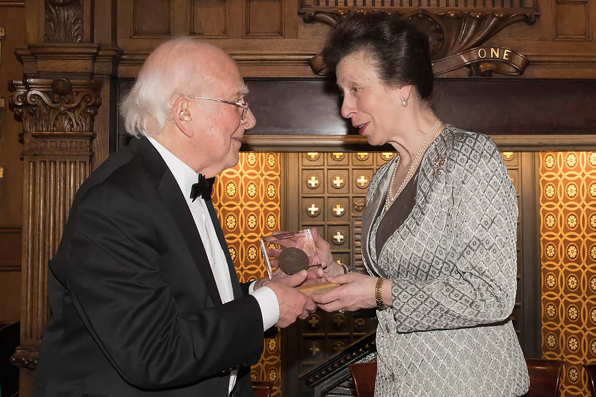 Peter Higgs with Princess Anne