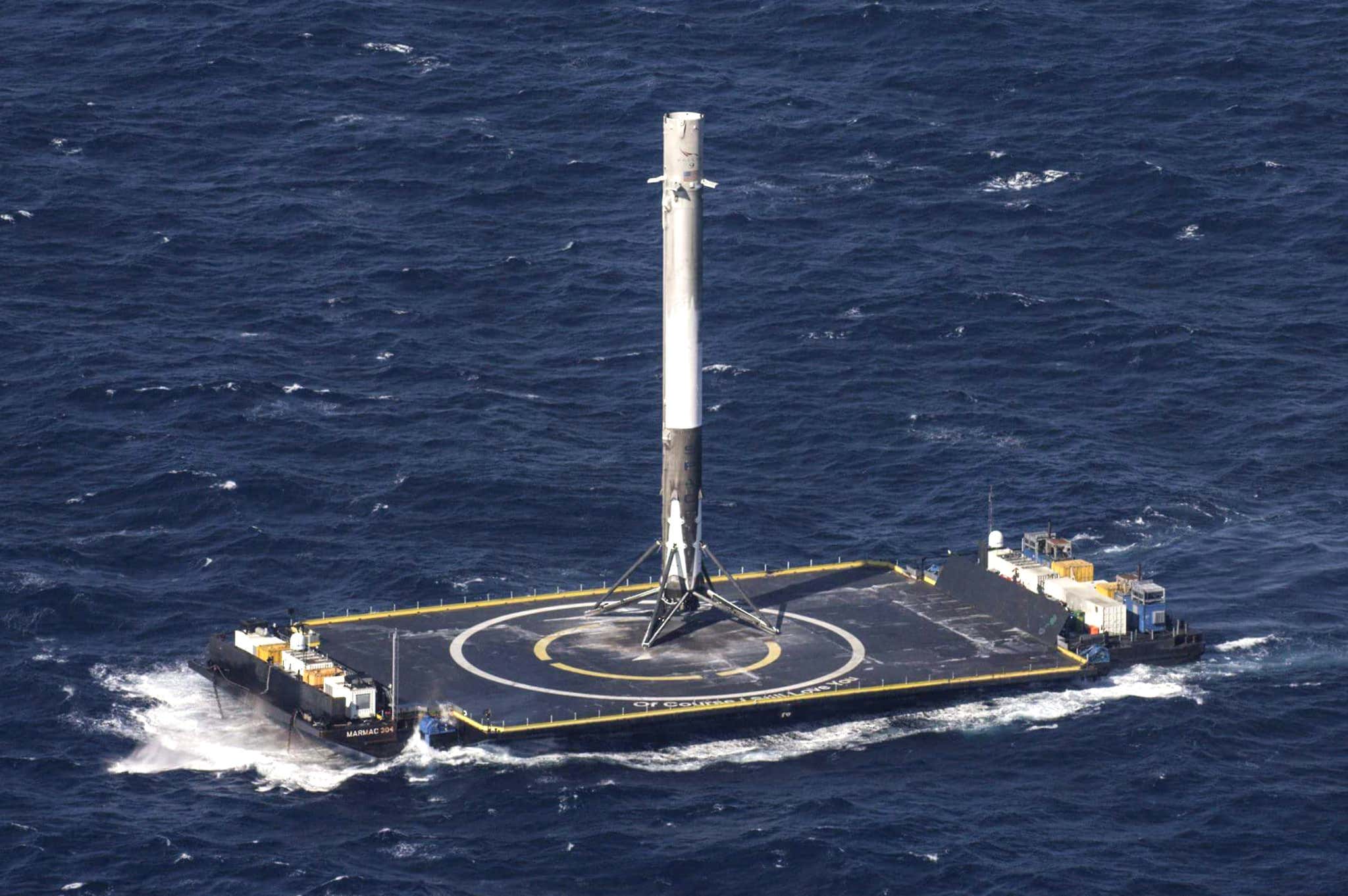 The Falcon 9 rocket's previous landing on a ship