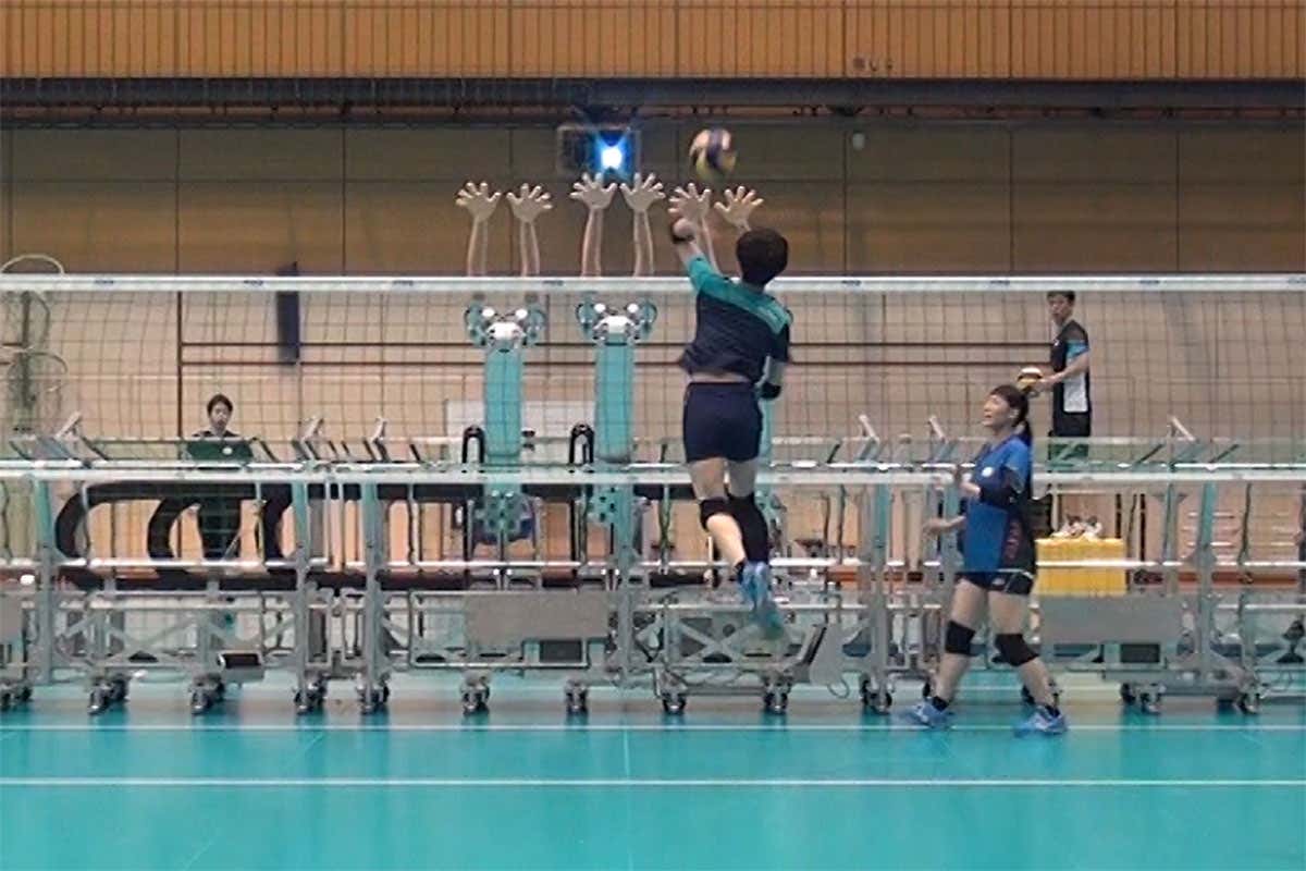 Robot volleyball machine in action