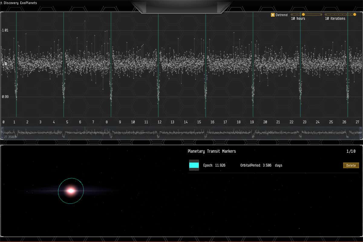 Mock-up of the citizen science exoplanet discovery game