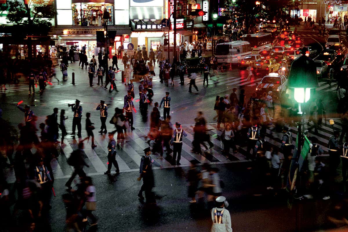 Crowded pedestrian crossing in a city