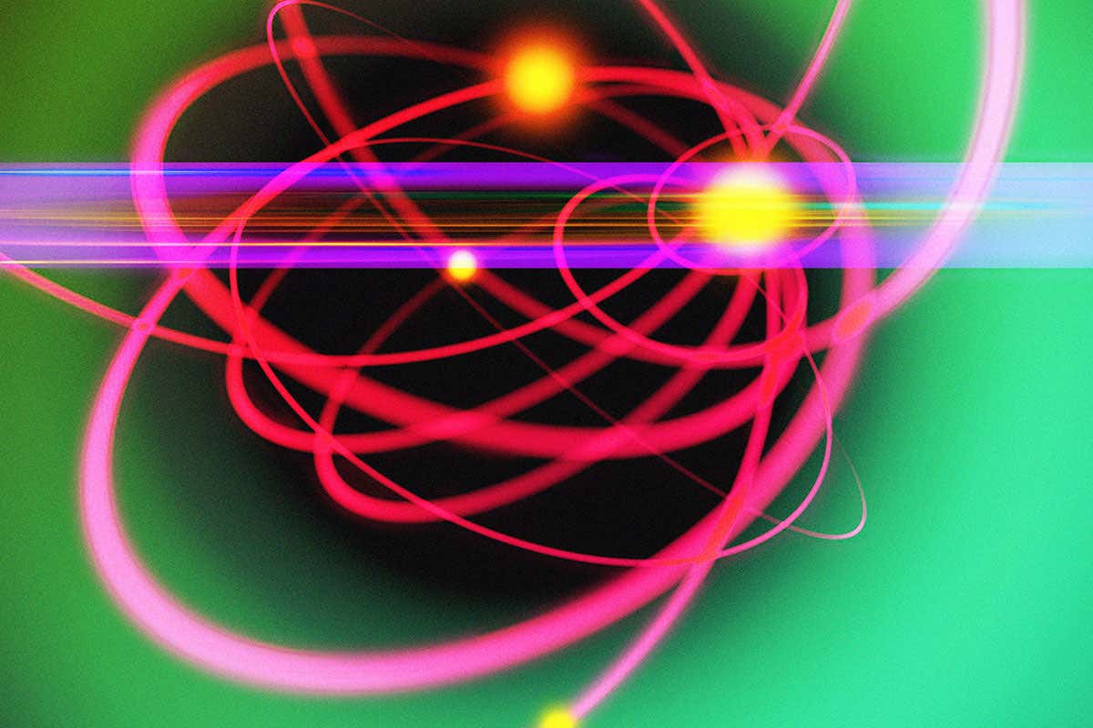 Abstract image of two glowing orbs surrounded by spirals of light