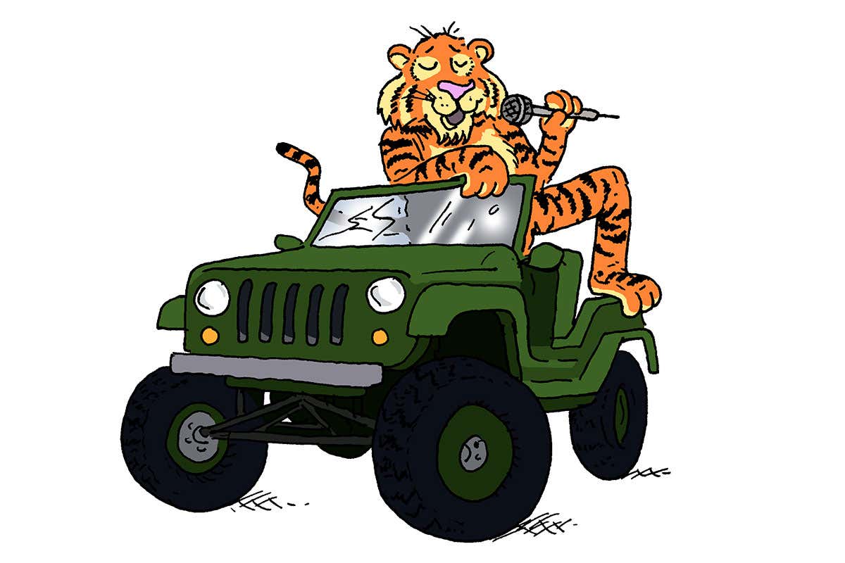 tiger in jeep cartoon
