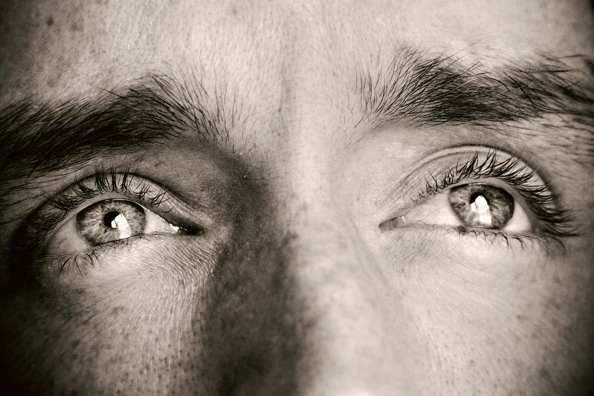 a close-up of a man's eyes