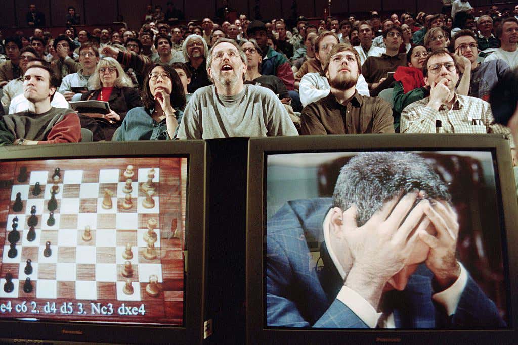 Kasparov with his head in his hands