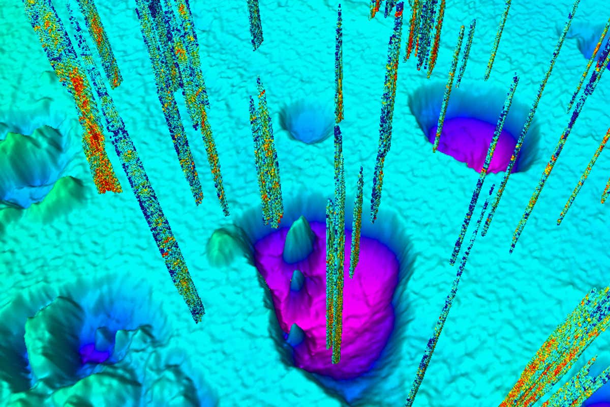 The massive craters were formed around 12,000 years ago, but are still seeping methane and other gases