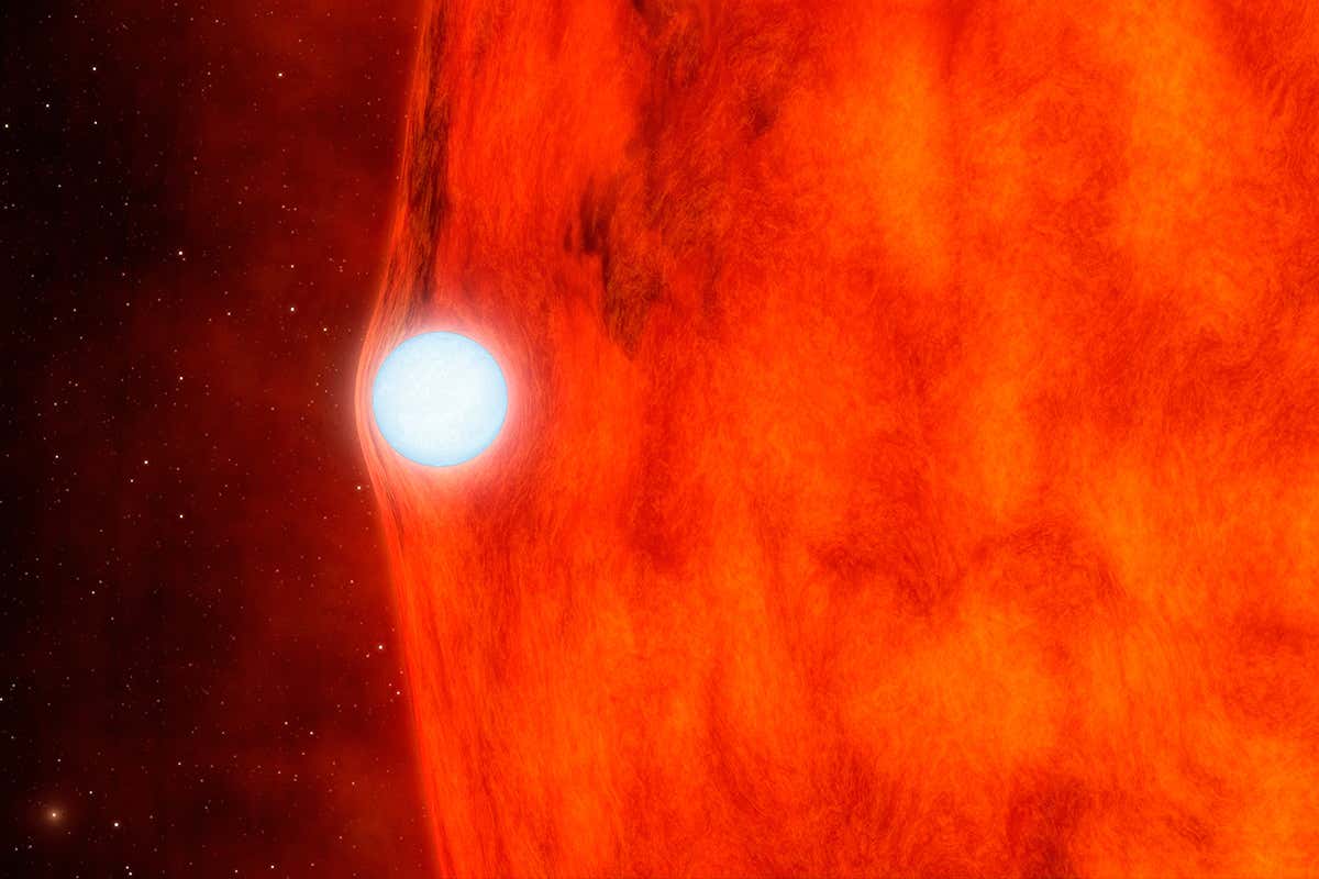 illustration of a white dwarf in front of a red star