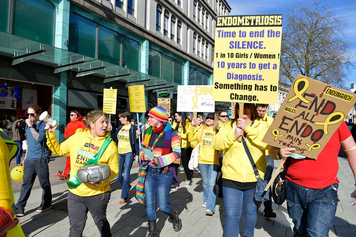 Protest march raising awareness of endometriosis