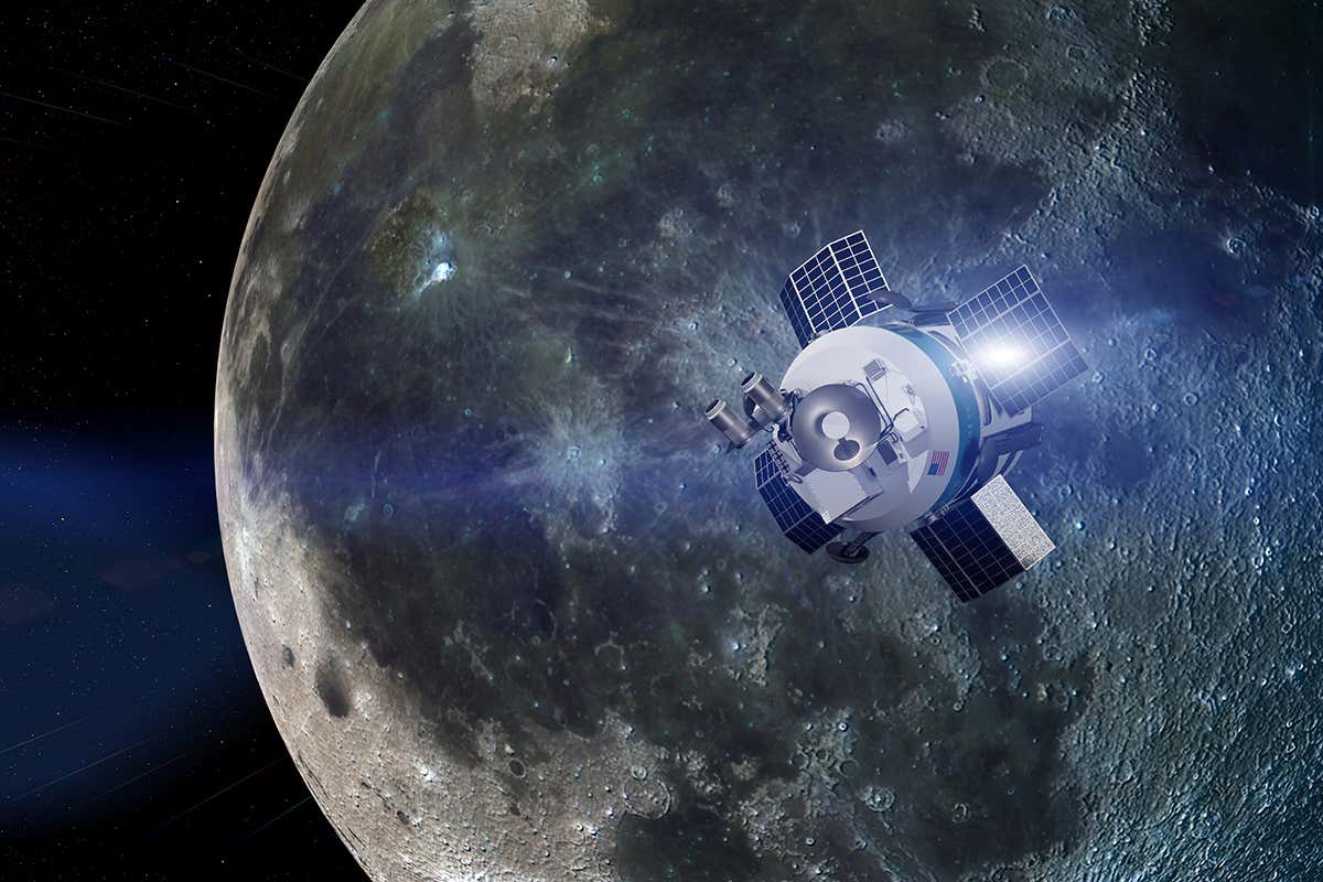Illustration showing Moon Express probe against lunar backdrop