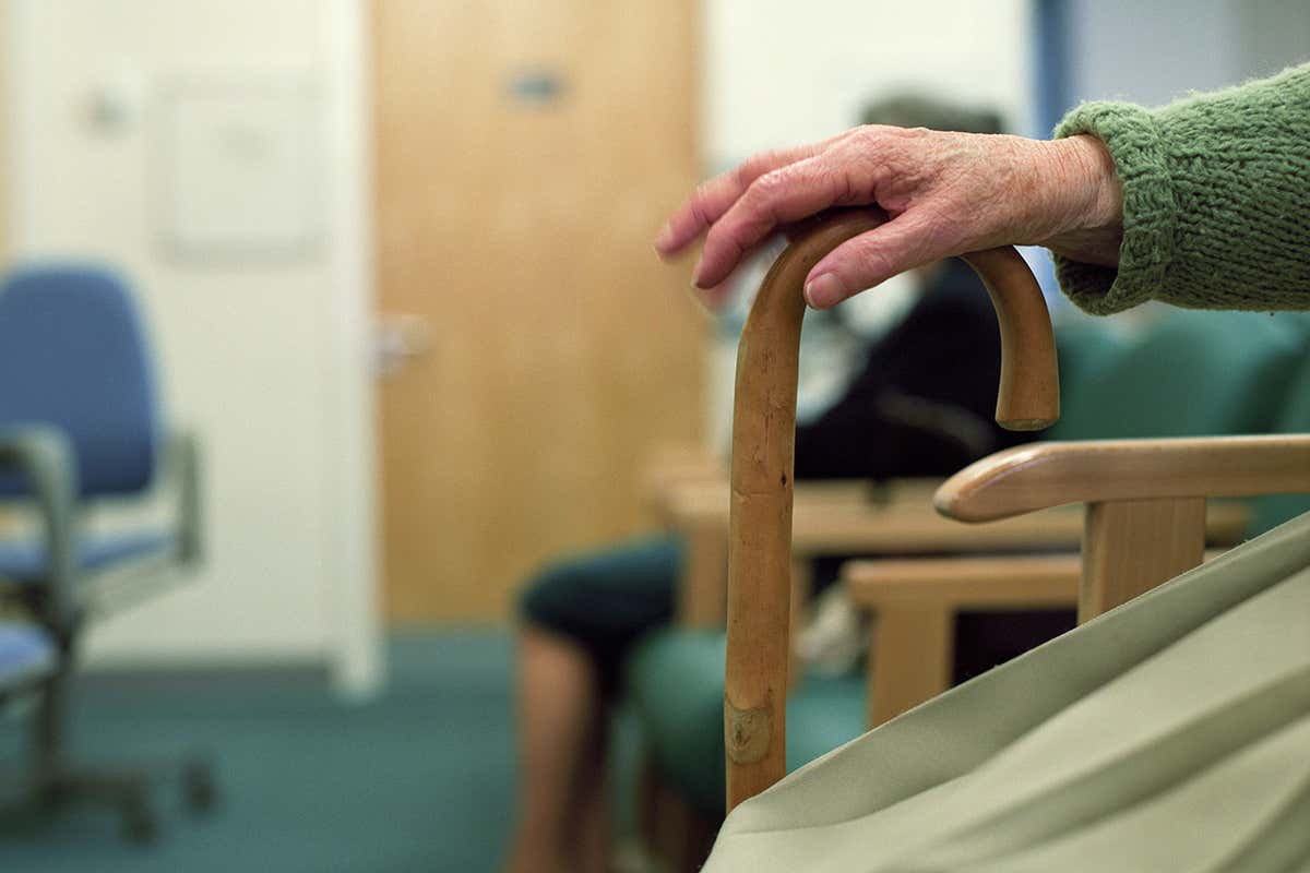 An older person's walking stick