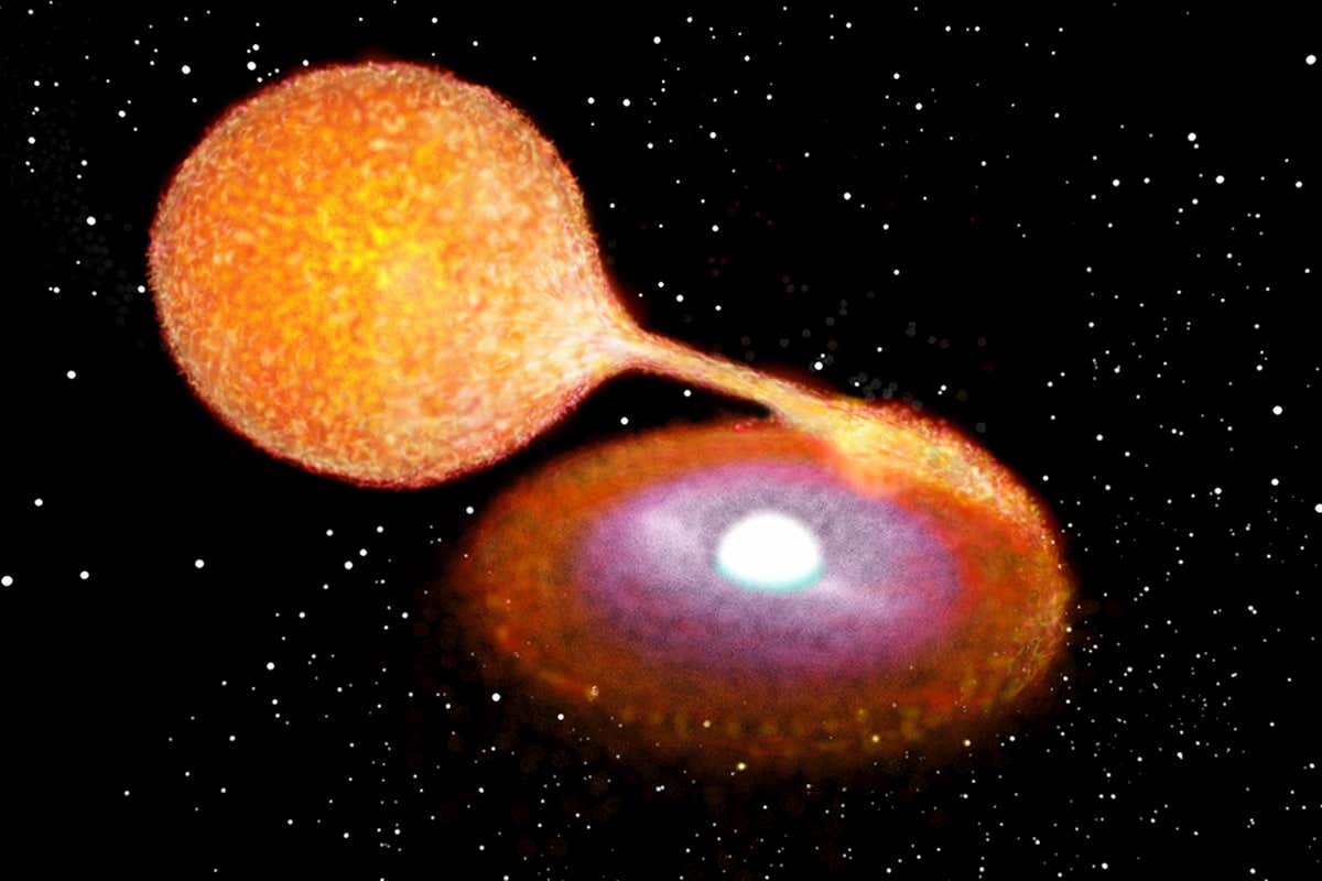 A binary start system with a white dwarf pulling material off its partner star