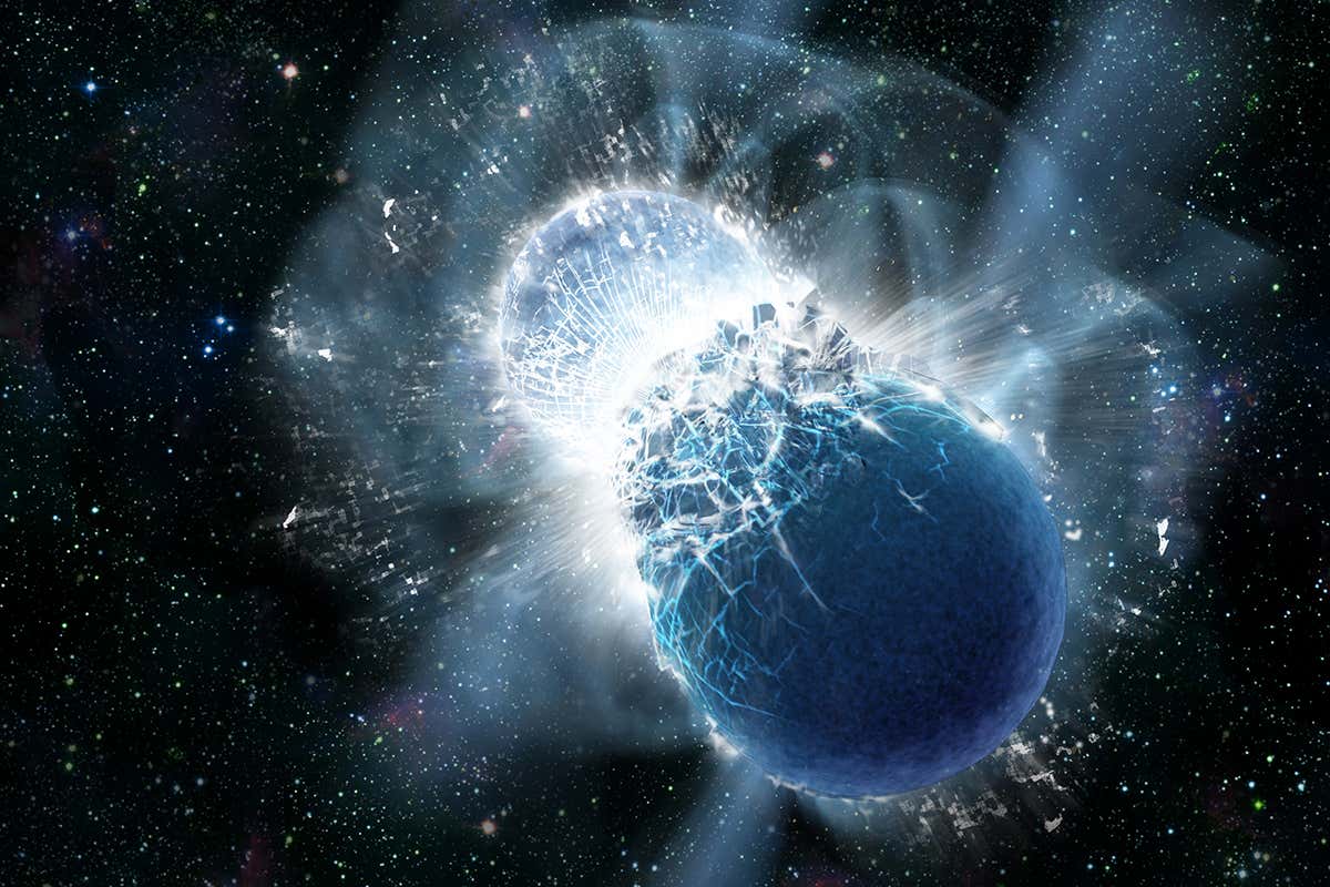 artist's impression of colliding neutron stars