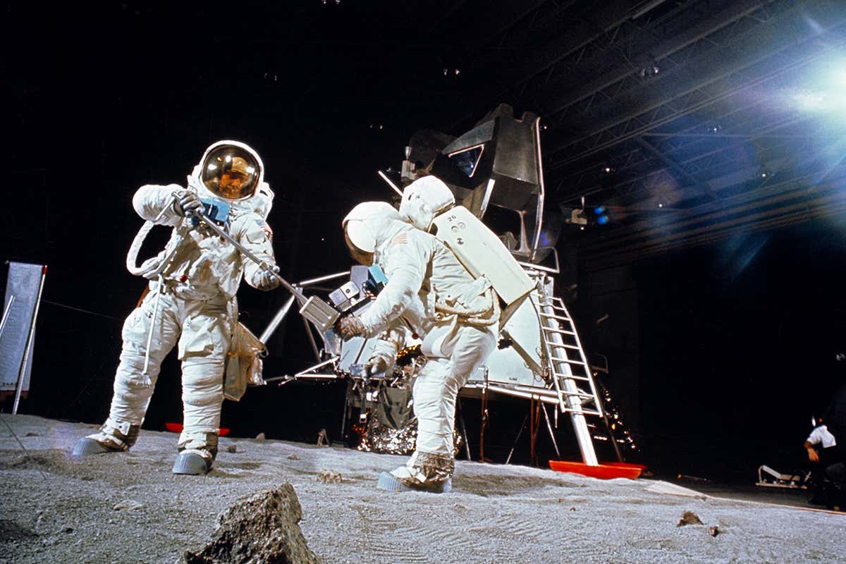 Moon landing being filmed on a set