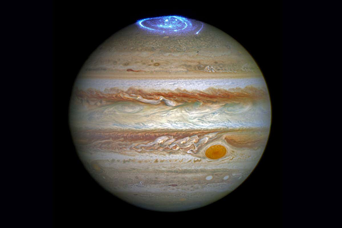 Jupiter with one pole glowing blue