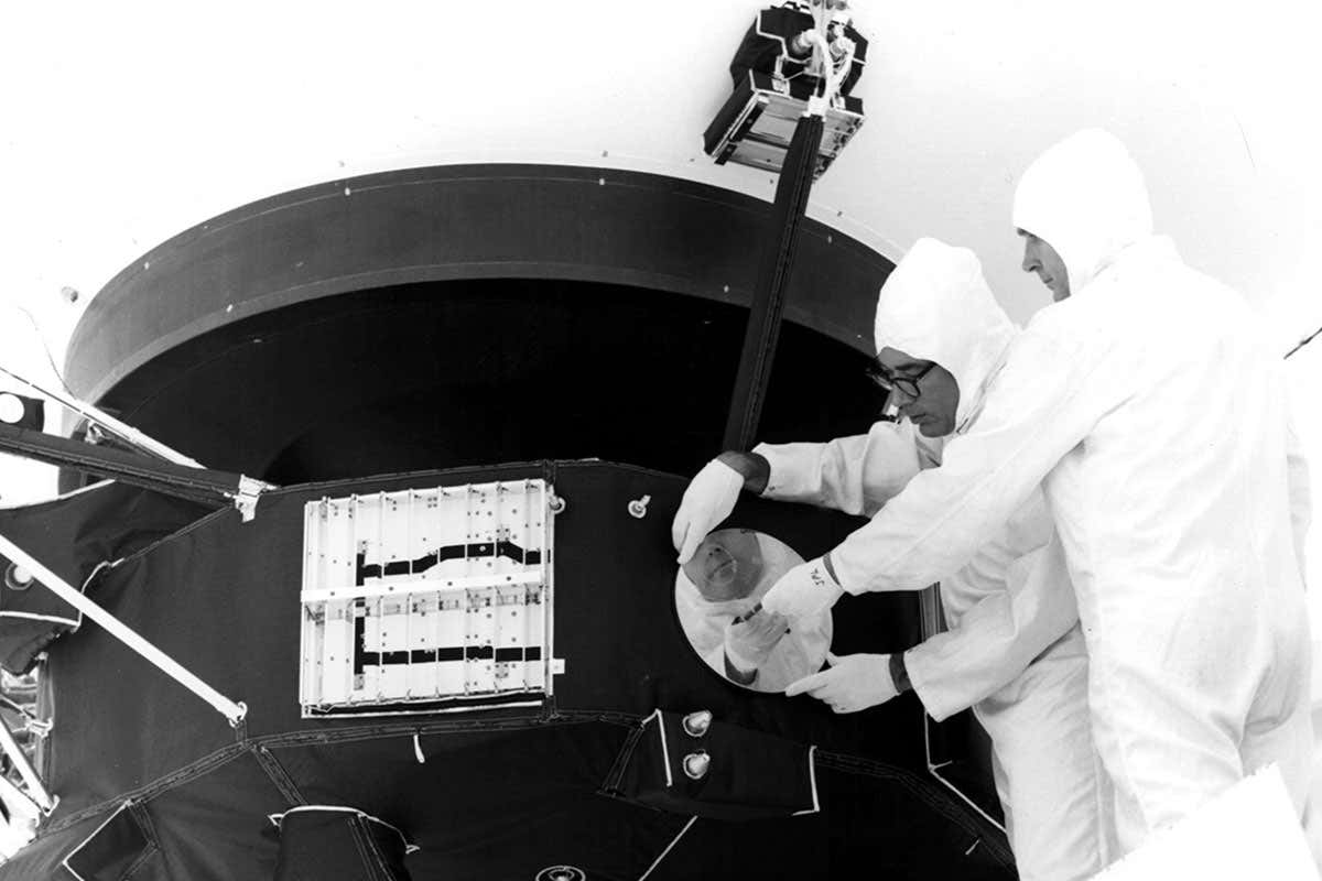 A record being mounted on the spacecraft