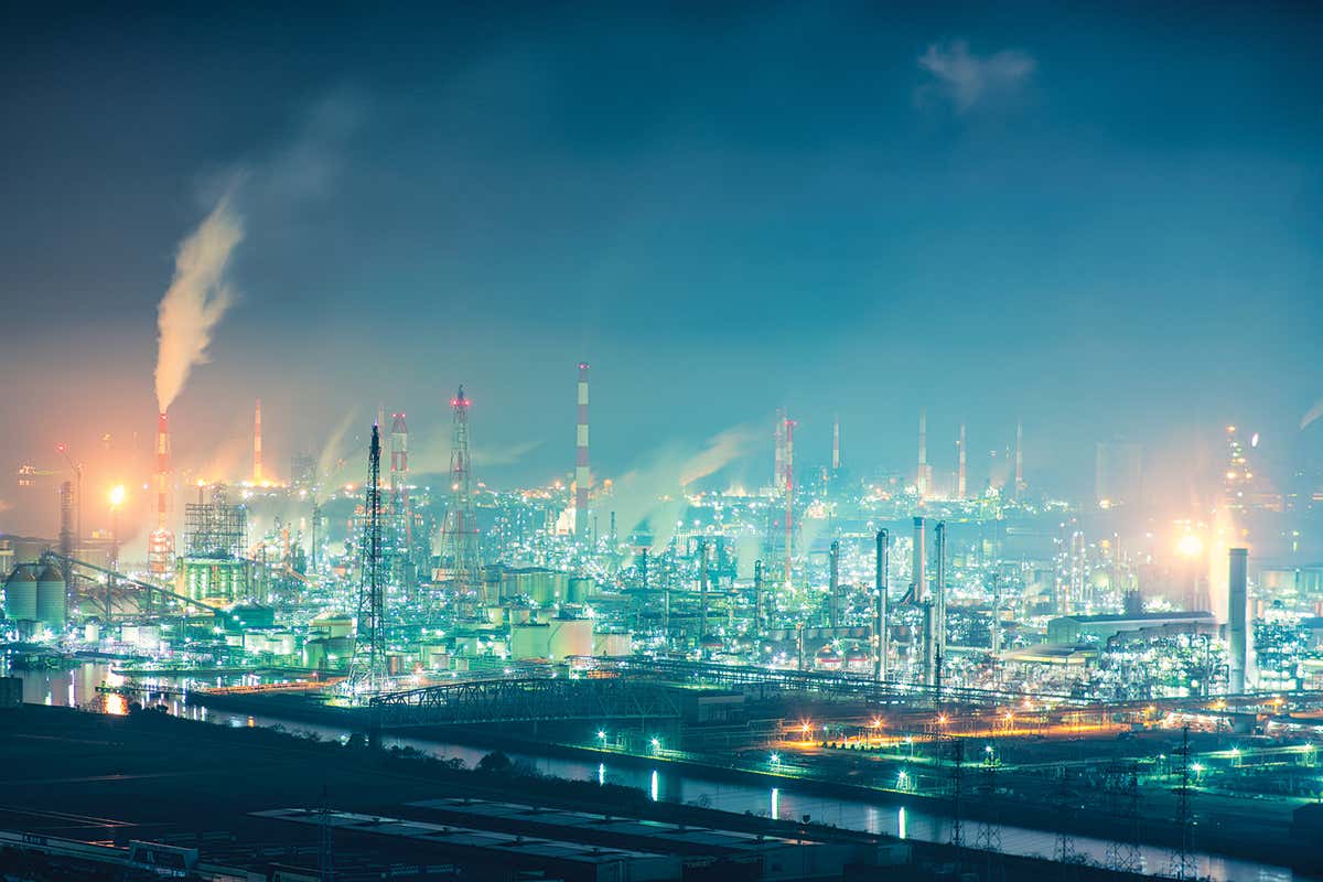 Japanese industrial facilities at night