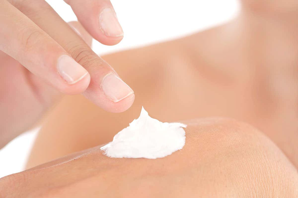 A person with skin cream