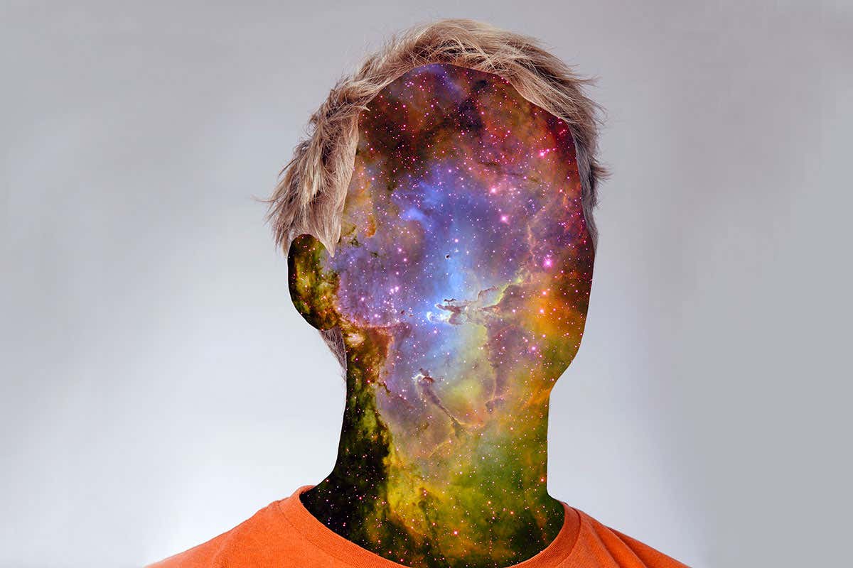 Person with cosmos where their head should be