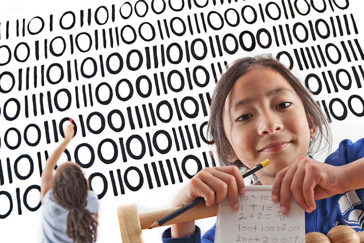 Girls with binary code