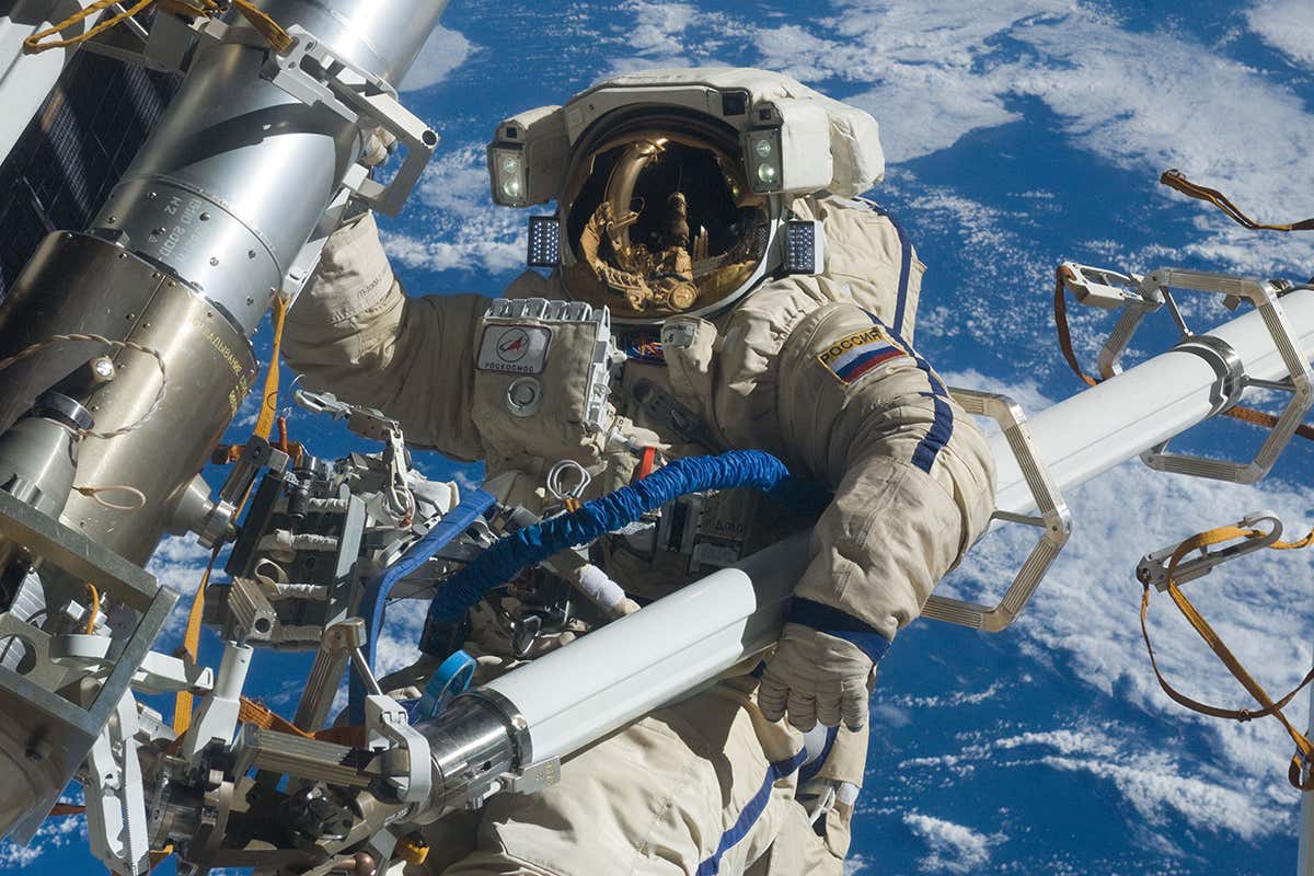 An astronaut outside the International Space Station