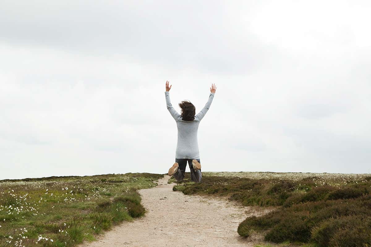 A woman jumping in the air