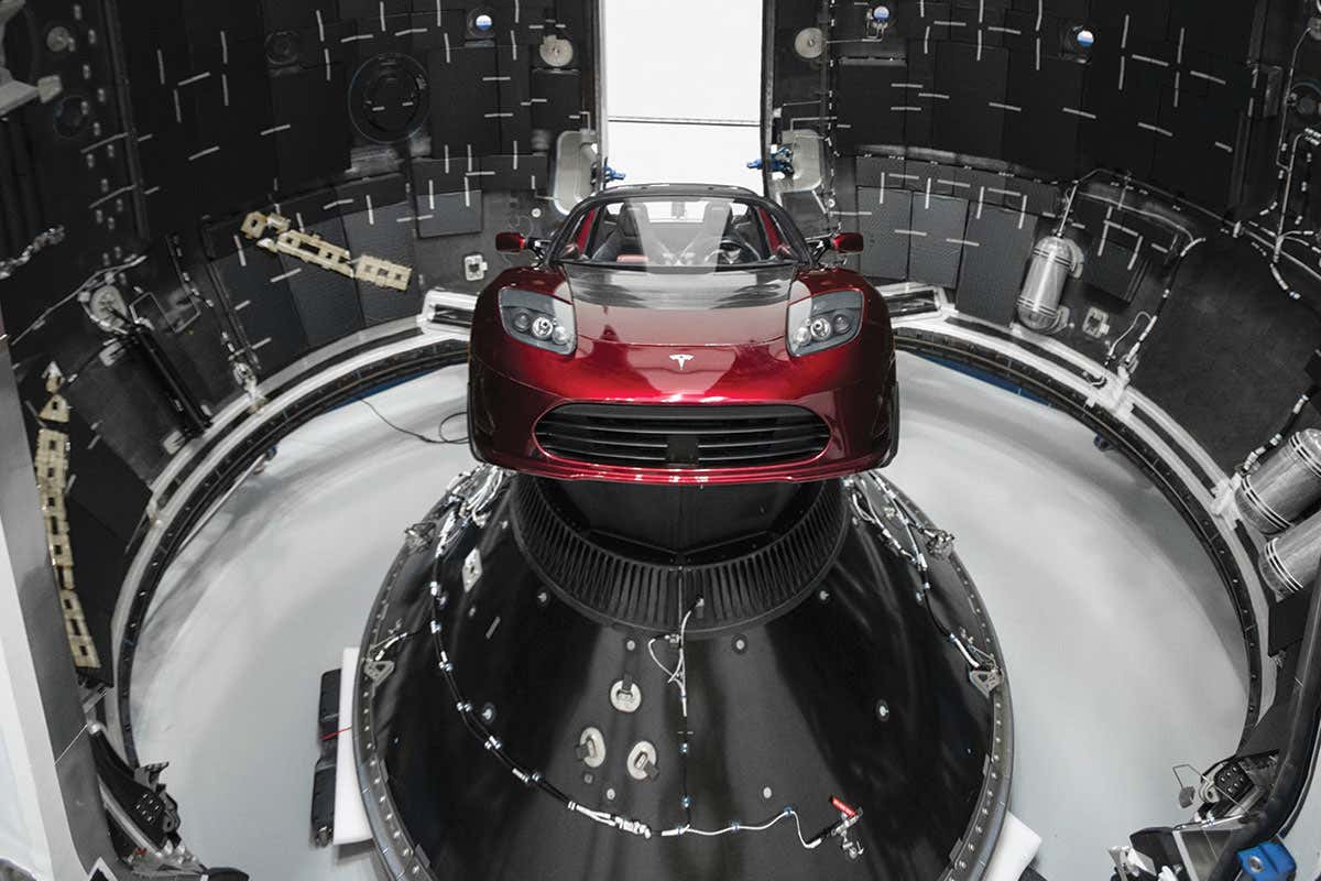 Tesla Roadster inside Falcon Heavy