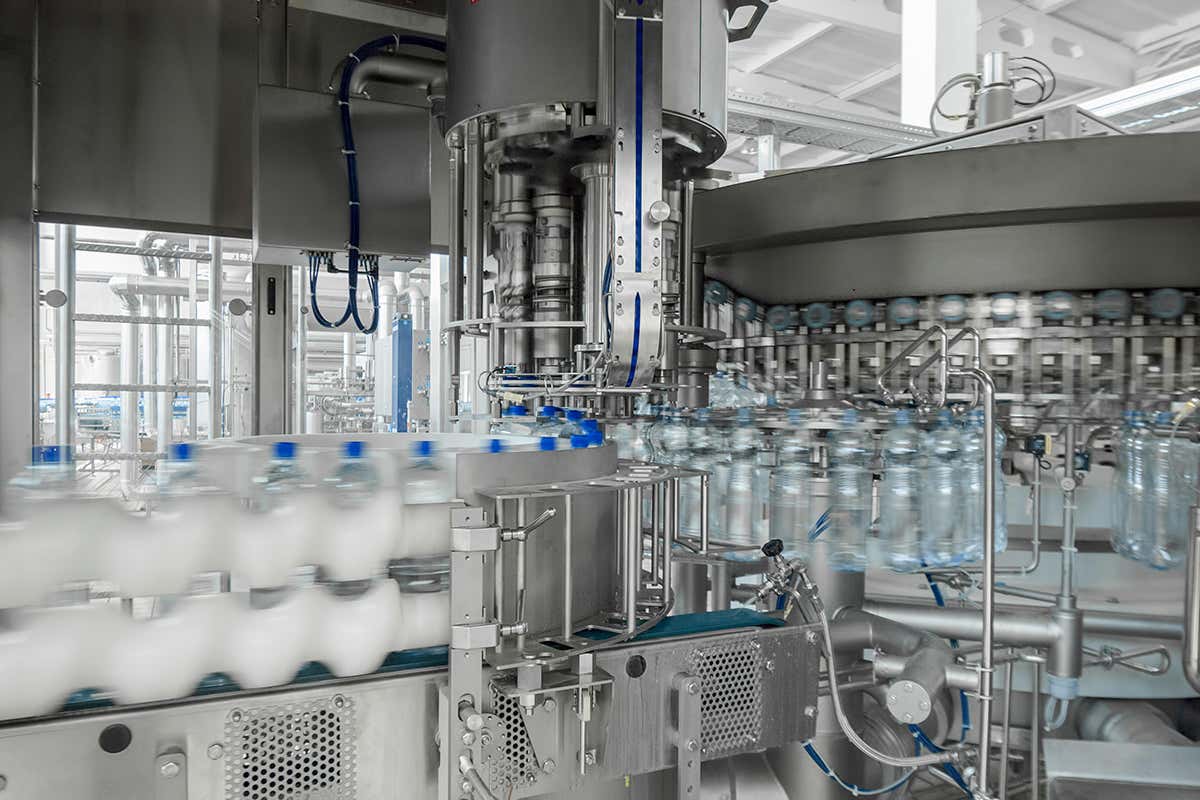 Bottled water in a factory