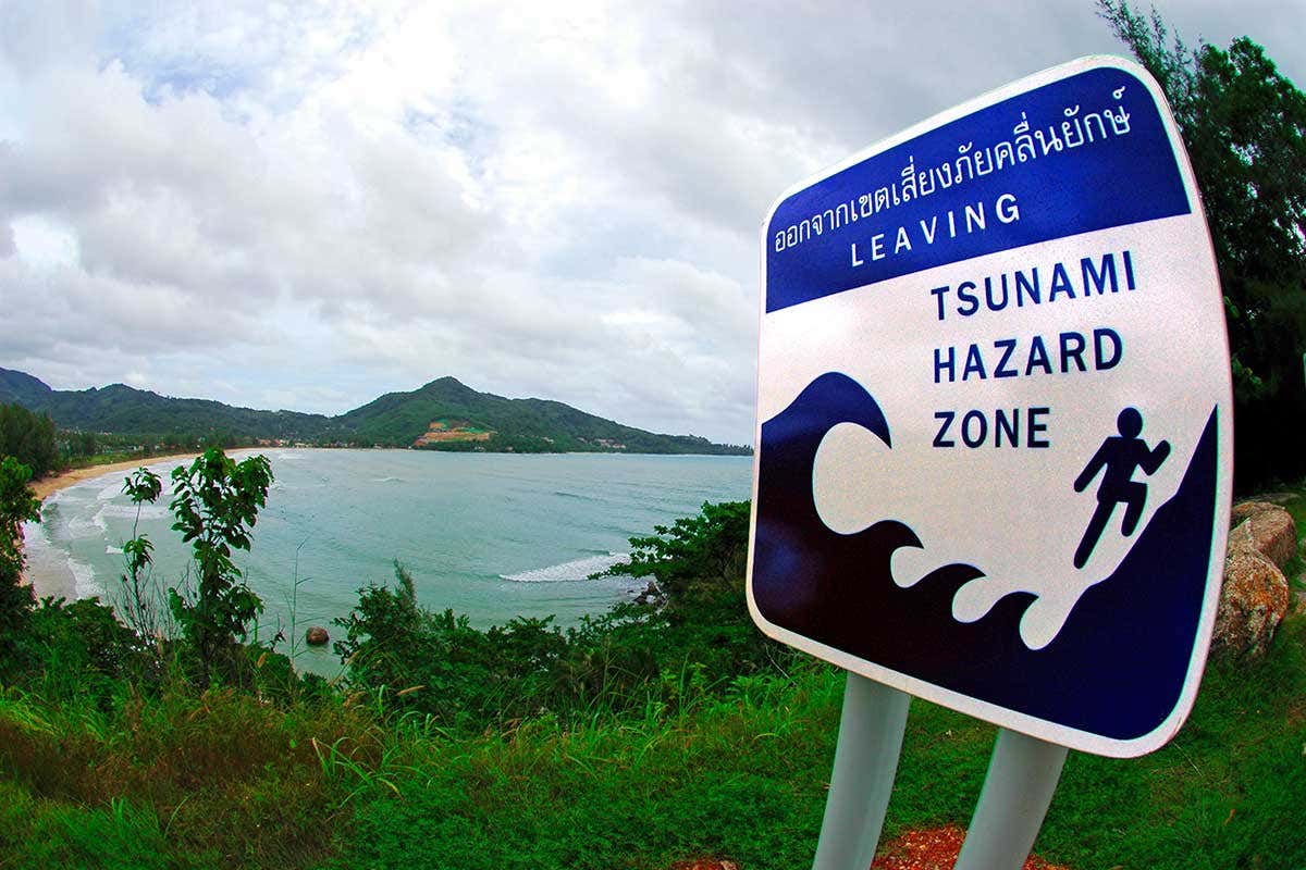 A tsunami warning sign