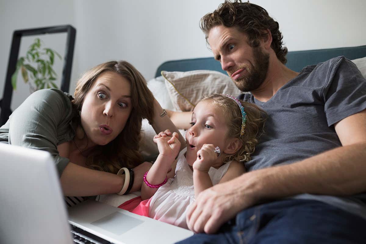 A family using a web cam