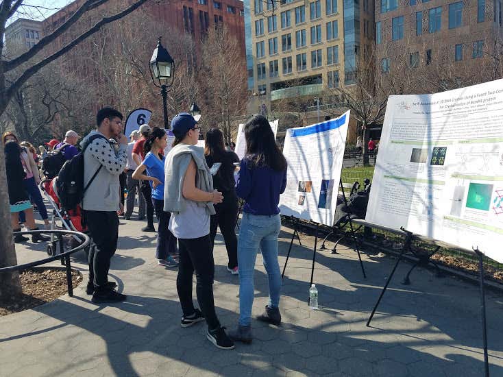 Scientific posters on display at the New York March for Science