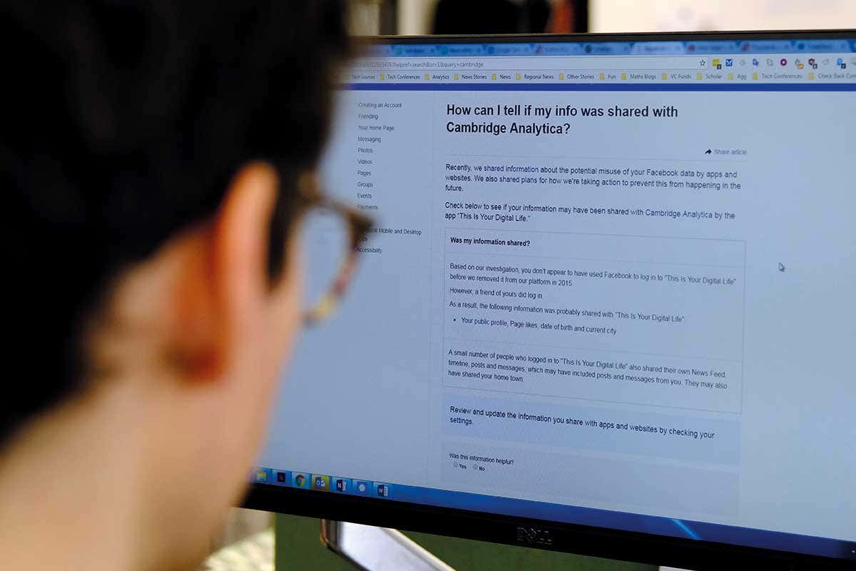 Our reporter looking at the Facebook page telling him his data has been shared